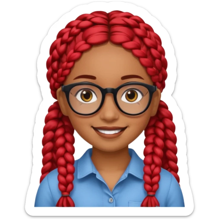 Brown skin Hispanic girl with big brown eyes and black eye glasses, with red braids sticker