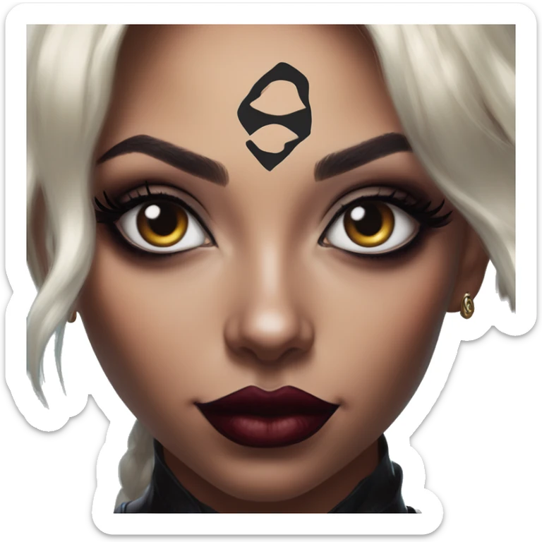 MTG Jasmine in Harley Quinn style, oil paint, mysterious eyes, intricate lips, masterpiece portrait, odd perspective, beautiful, desirable, logical sticker