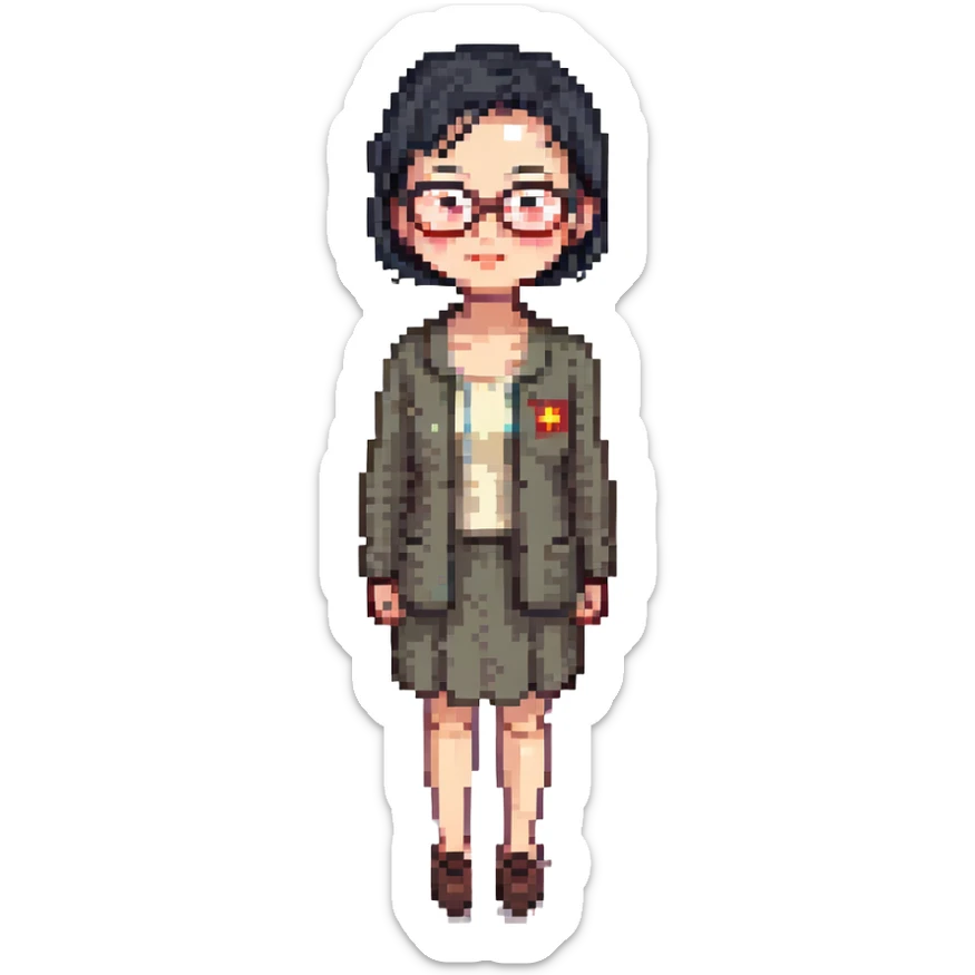 Chinese woman with very short black hair and glasses sticker