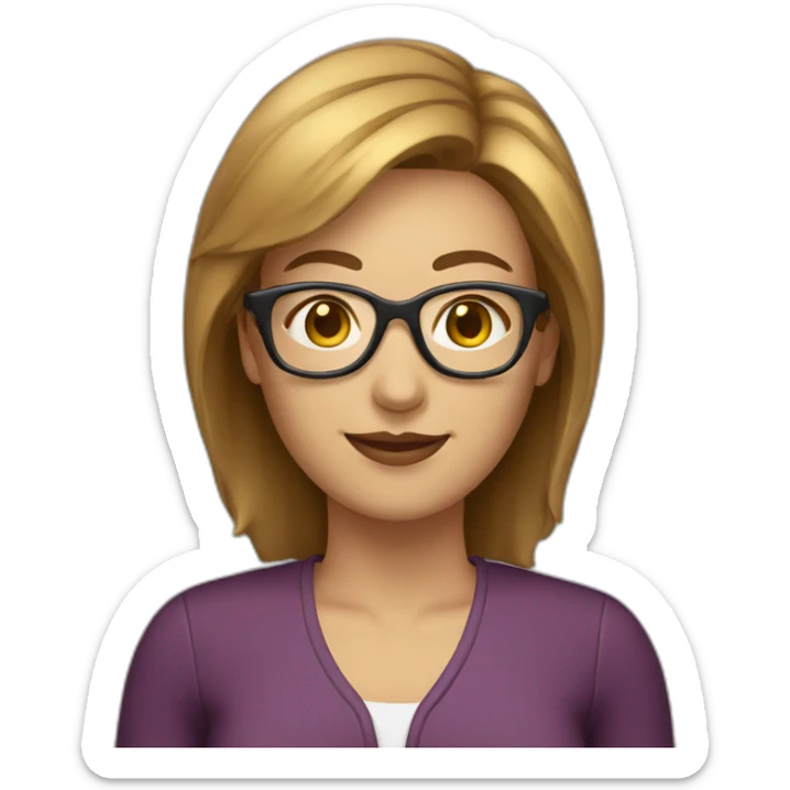 a woman medium short light brown hair with golden glasses teacher sticker