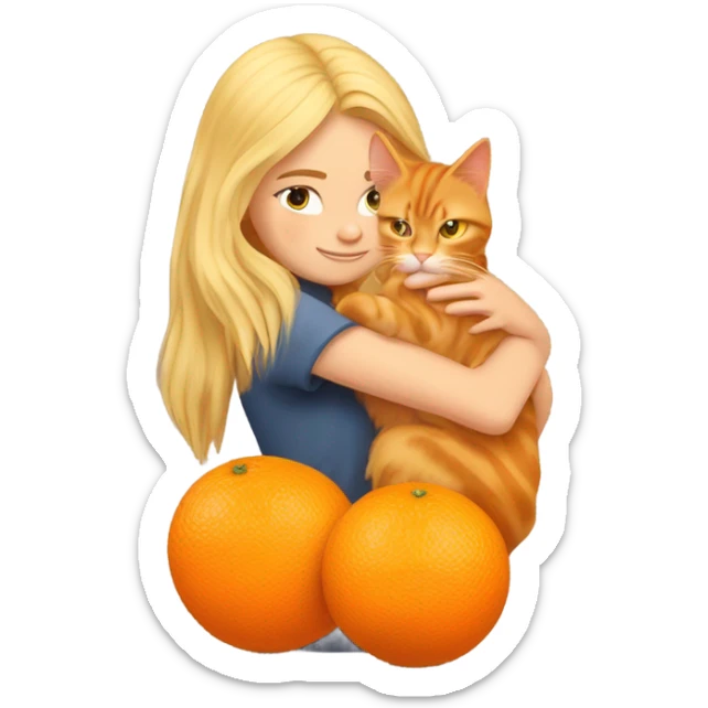 Blonde girl hugging her orange maine coon with a heart around them sticker