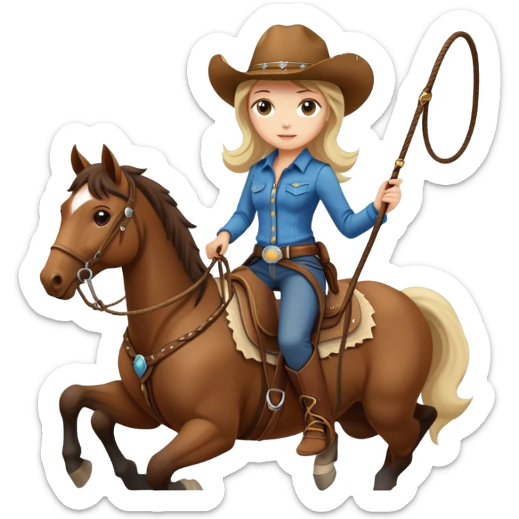 girl wearing cowboy hat riding a horse holding a whip sticker