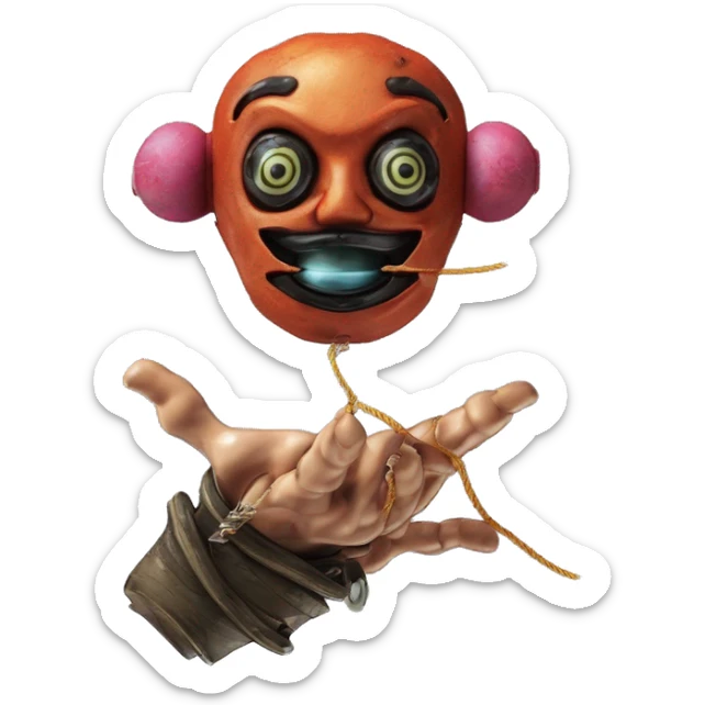 the hand of the puppeteer that holds the doll on strings tied to the fingers sticker