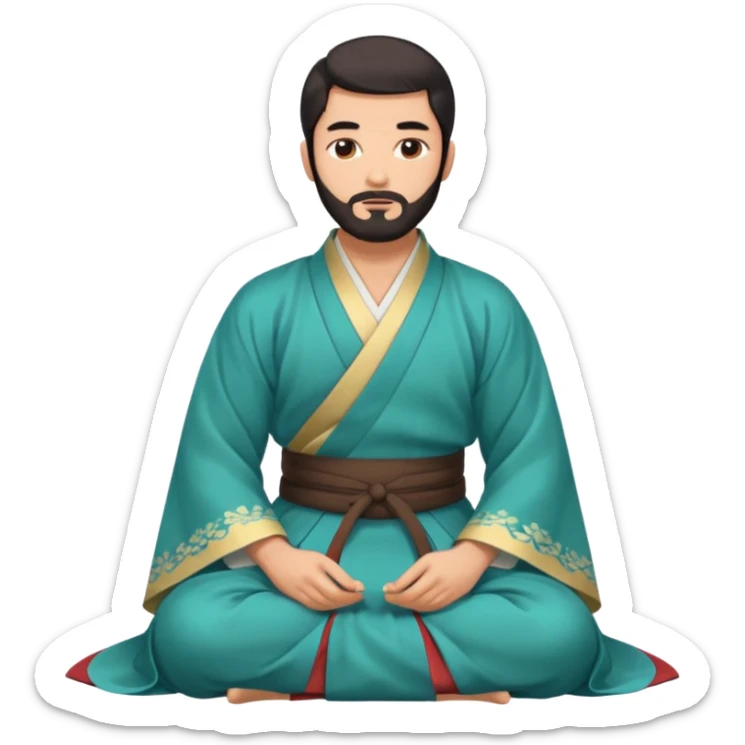 Beautiful man with lightly tan skin and dark beard in Hanfu sitting on the ground sticker