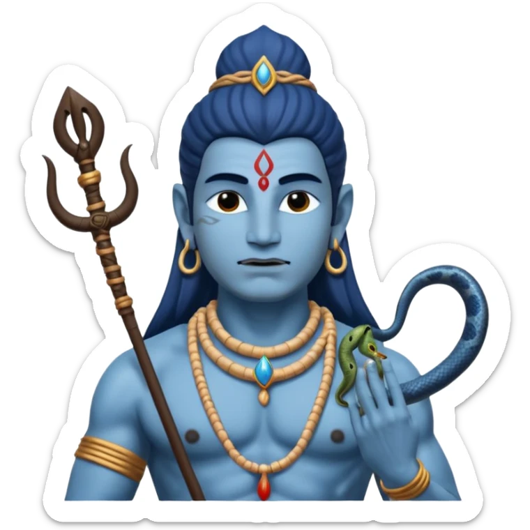 Mahadev real god  shiv not like cartoon  blue body and trishul and and had damru and nack around sanke  sticker