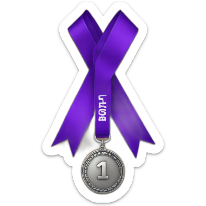 4th place medal made of pewter with a wide purple ribbon as a lanyard and a 4 written on it sticker