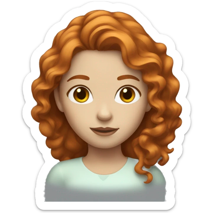 girl with wavy ginger hair and brown eyes. white skin.  sticker