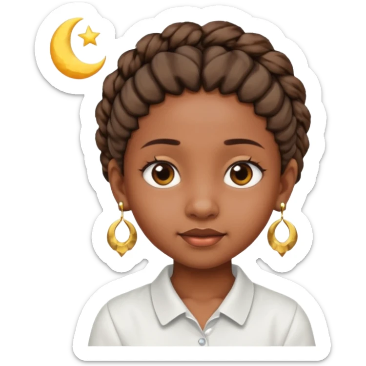 a brown skin ten year old girl with short twists  and moon earrings sticker