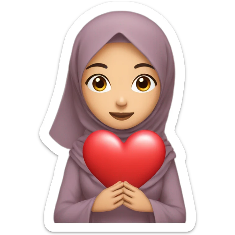 Asian Hijabi girl holding a love heart, long hijab sticker
