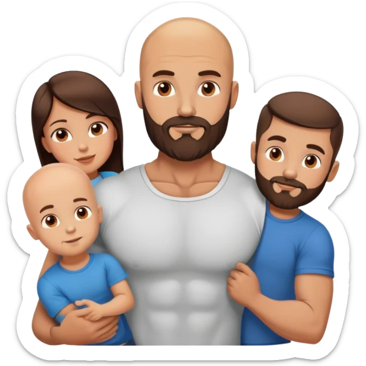 Muscular Bald man with a beard in love with his hot brunette wife and 3 sons sticker