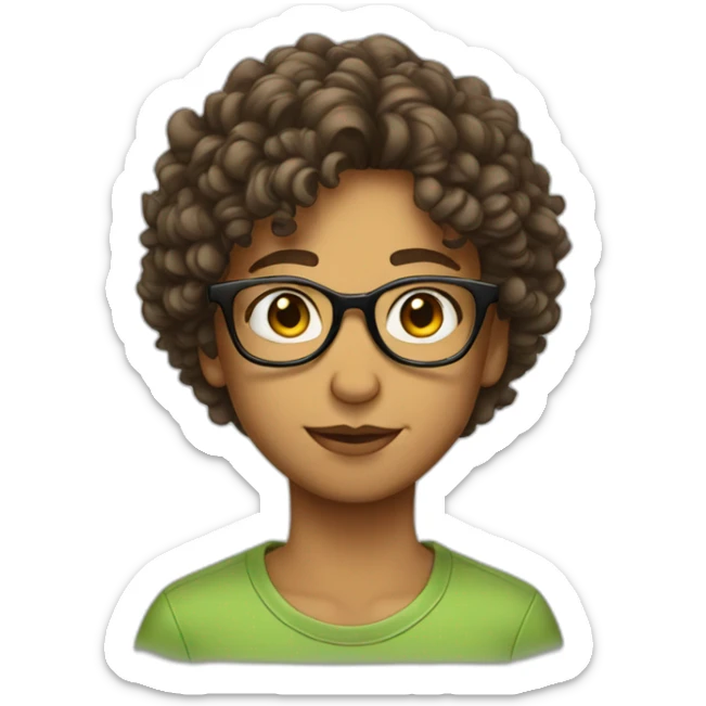 highly sticky-out, glasses and short curly hair with face of a young adult sticker