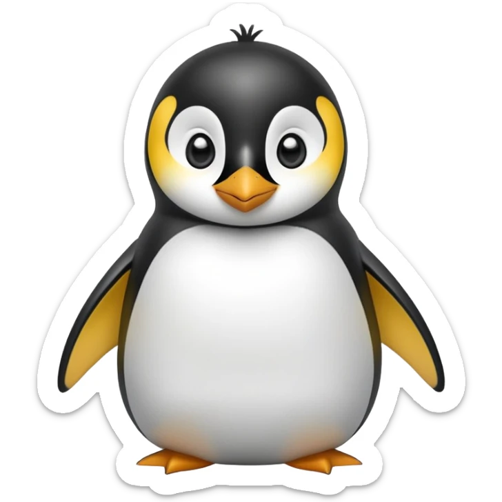 cinematic-cute-emperor-penguin-portrait-emoji,-head-tilted-playfully-and-inquisitively,-with-glossy,-pristine-plumage,-sparkling-eyes-filled-with-curiosity,-simplified-yet-irresistibly-adorable-features, black, large black eyes face sticker