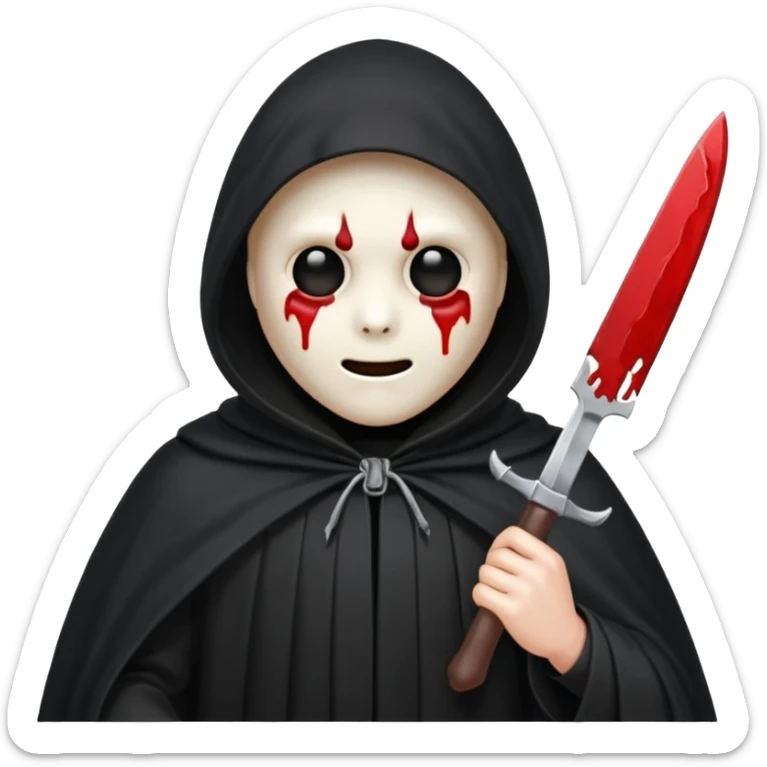 make a ghost face emoji with a cloak on and a bloody knife from the movie scream sticker