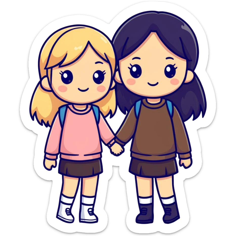 Blonde girl and dark brunette girl best friends sticker