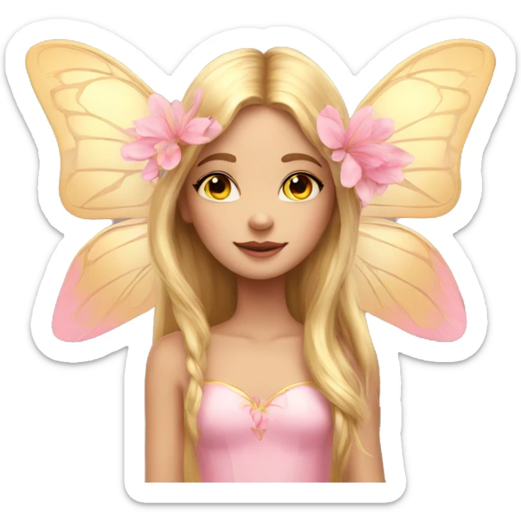 Beautiful, flower, fairy, pink, gold, long hair, butterfly wings sticker
