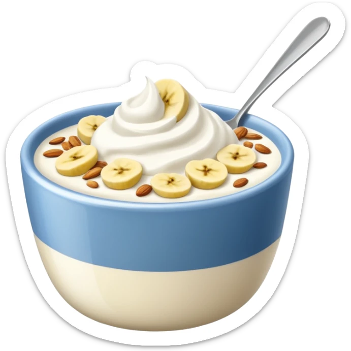 Crüsli-müsli, nøtter, blåbær, bananskiver, med Kefir-Biola-yoghurt i skål  sticker