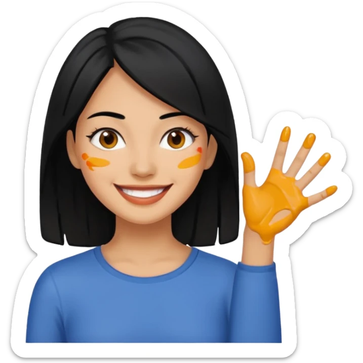 Painting Hold. Women painting smilling  black hair sticker