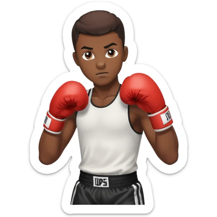 19-year-old Black male boxer in boxing stance, athletic build, boxing gloves sticker