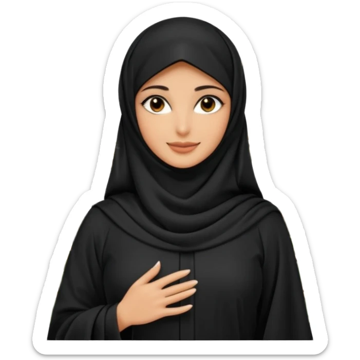 A beautiful woman in a modern black abaya and niqab, only her stunning eyes are visible. Standing in an outdoor garden with palm trees. Realistic photo, natural light, soft focus background. sticker