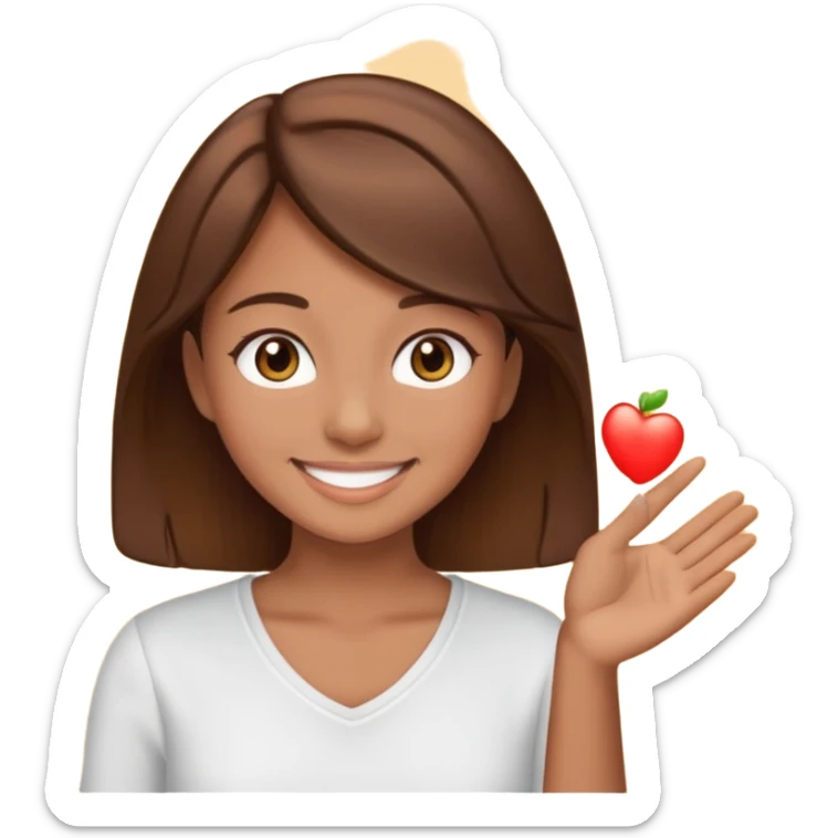 Make an emoji of a girl (no glasses) with brown hair who is teaching how to make an emoji sticker