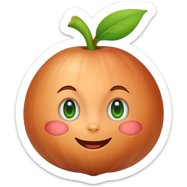{
  "prompt": "emoji d'une échalote mignonne, forme ovale cuivrée avec petite tige verte, style Apple emoji vectoriel plat, visage kawaii souriant, fond transparent, ombres douces et contours nets"
}
 sticker