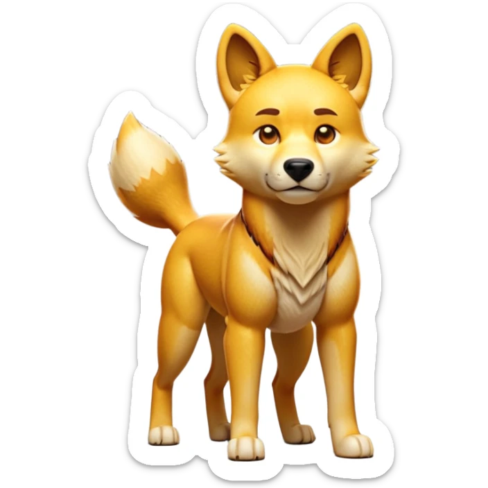 cinematic-dingo-realistic-full-body-standing-emoji,-lean-muscular-frame-poised-alertly,-golden-amber-fur-glowing-in-the-sun,-head-tilted-dramatically,-sharp-dark-eyes-filled-with-cunning,-simplified-yet-realistic-focused-features,-highly-detailed,-glowing-with-an-almost-sarcastic-glow sticker