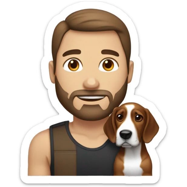 White male with dark brown hair and reddish brown beard with Bassett hound female puppy  sticker