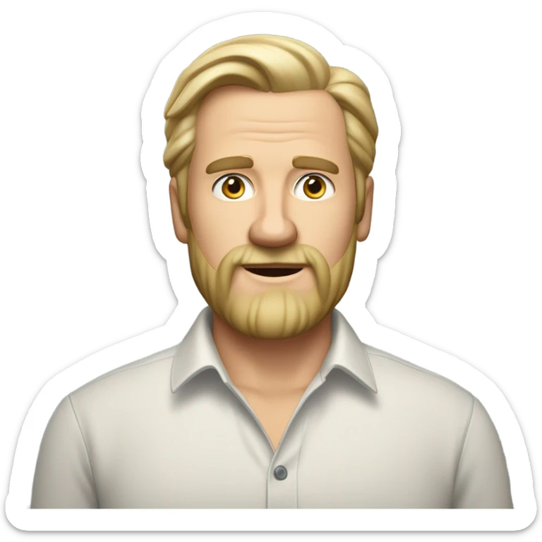 middle aged english man, short slicked back hair blonde, blonde medium length size full beard, in a smart unbuttoned shirt. sticker