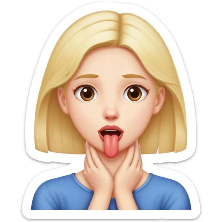 Girl with her hands crossed holding her neck with her tongue out sticker
