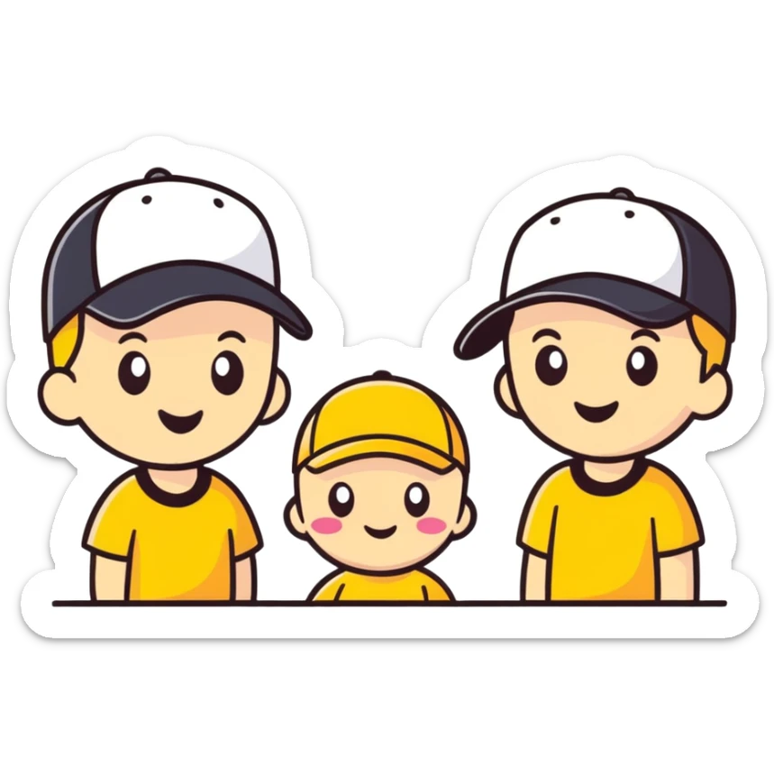 Make me 3 emojis of 1) a guy with a cap (just like this guy) 2) a baby emoji 3) emoji like the girl on the right  sticker