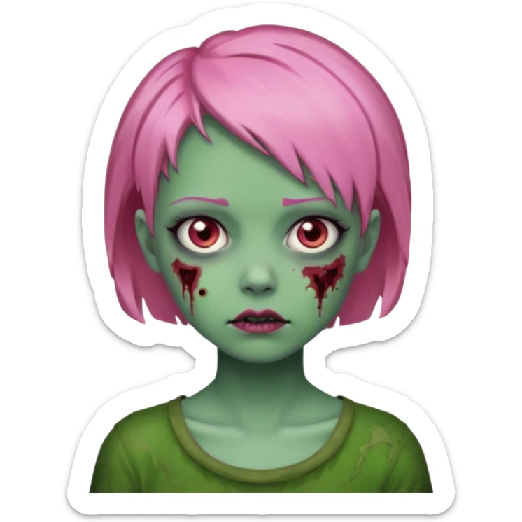 zoombie girl pink short hair, green skin sticker