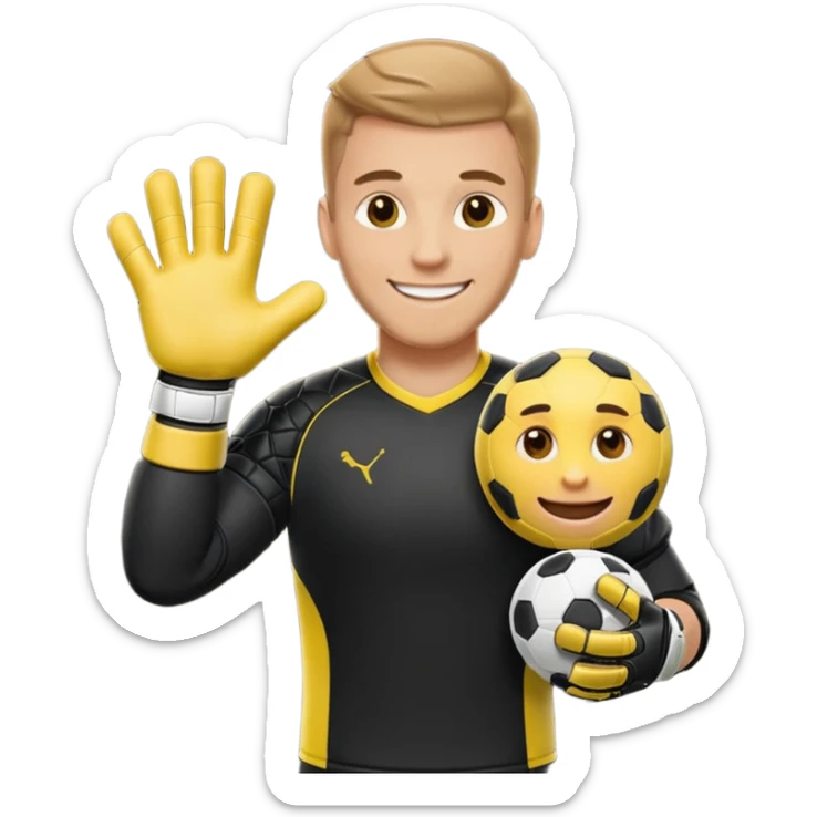 Football goalkeeper gloves with man goalkeeper and small emoji sticker