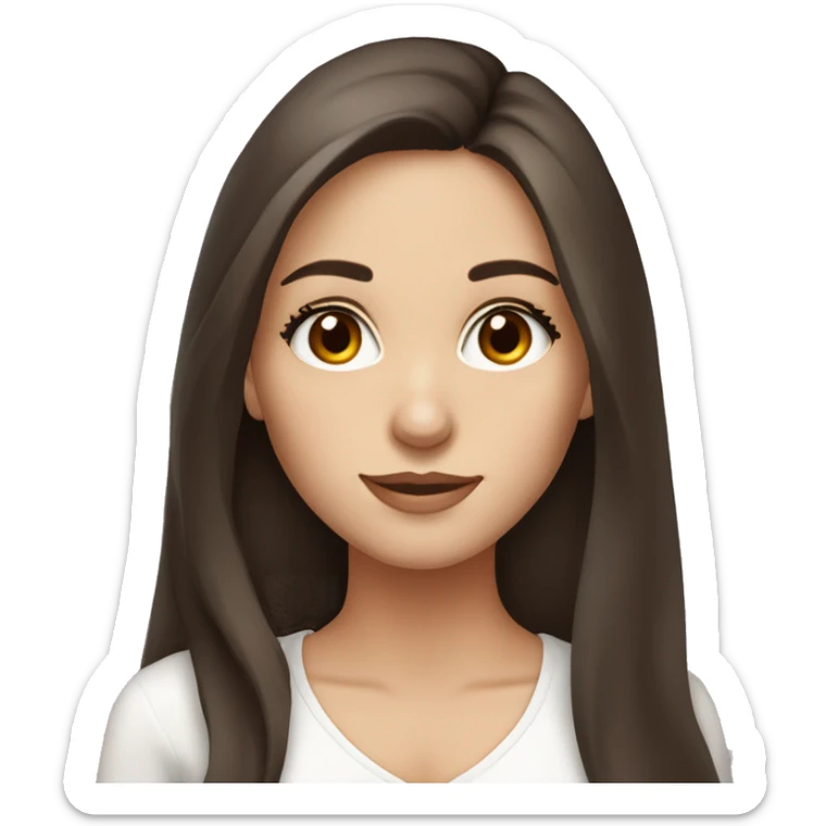 Brunette long hair girl portrait  wearing low cut white top and has brown eyes with long eyelashes sticker