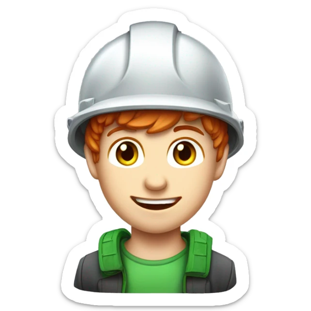 a young guy with fair skin and red hair, an oil company employee in a green helmet, telegram sticker sticker