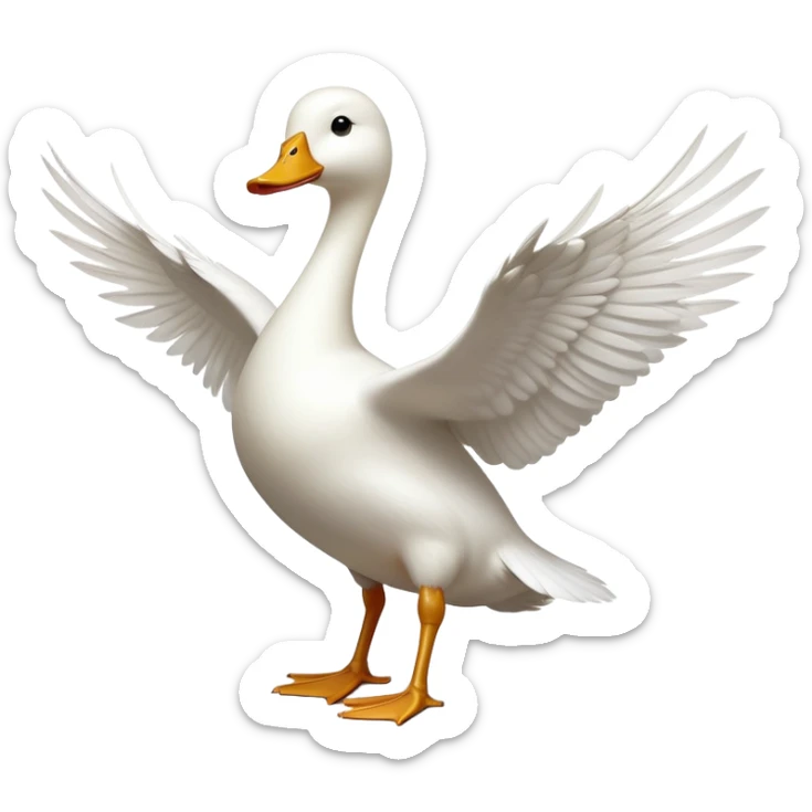 cinematic-[white duck]-realistic-full-body-perched-emoji,-wings-tucked-neatly elegant,-head-tilted-dramatically,-sleek-[white]-feathers,-simplified-yet-realistic-focused-features,-highly-detailed,-glowing-with-an-almost-sarcastic-glow sticker