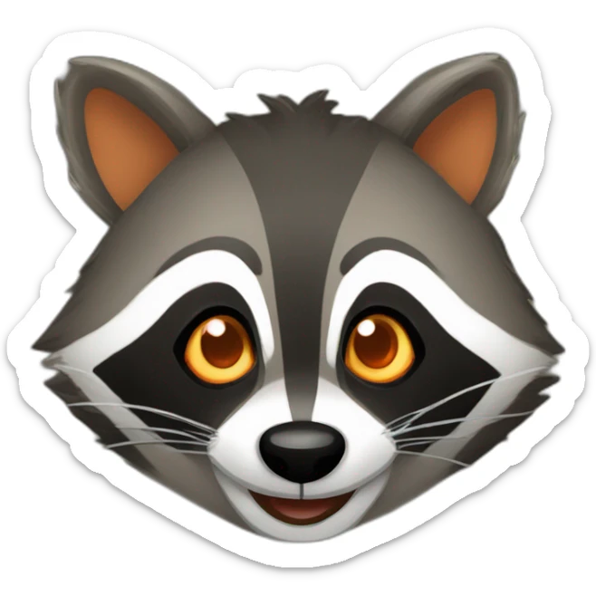 brown raccoon with orange eyes and a dark green hood that is laughing sticker