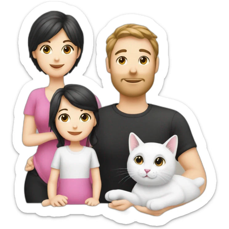 Family of 3- mum-dad-baby girl-white cat-black cat sticker