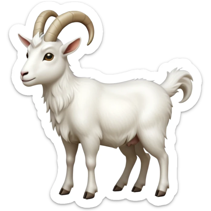 cinematic-[white goat]-realistic-full-body-standing-emoji,-tail-flicking-lazily,-head-tilted-dramatically,-sleek-[white]-fur,-simplified-yet-realistic-focused-features,-highly-detailed,-glowing-with-an-almost-sarcastic-glow sticker