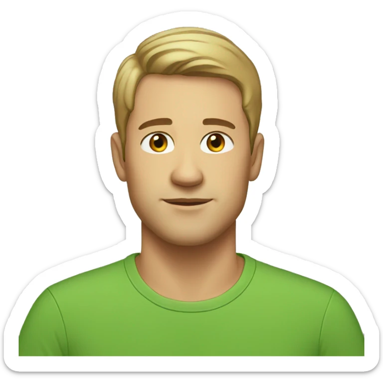 Man, light hair, green t shirt, brown eyes, very short hair sticker