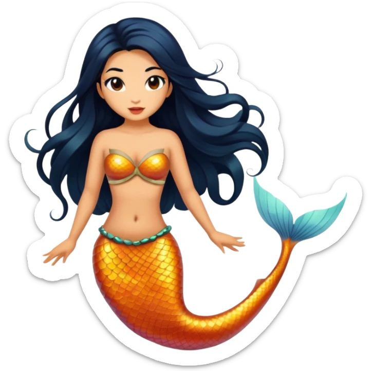 full body koi mermaid woman with tanned skin and long black hair sticker