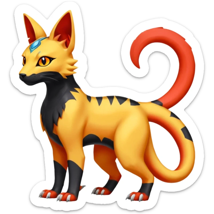 Colorful orange red black yellow Bastet-Salandit-Umbreon-Gatomon-Vernid-Protogen-Digimon-Fakémon-Pokémon-creature  (full body) sticker