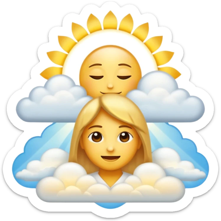 "Create a warm emoji representing morning spiritual awakening. Golden sunrise rays, soft light beams, peaceful clouds, or spiritual symbols like crosses, crescents, or light. No human figures - focus on light, warmth, and divine energy." sticker