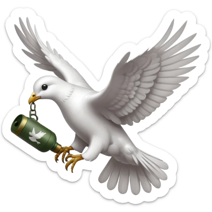 a flying dove carrying a grenade in its feet, inspired by the Hollywood Undead logo sticker
