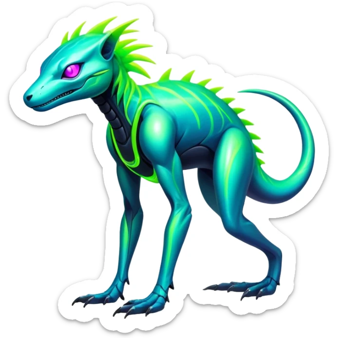 Tropical futuristic lush cool edgy neon Fionbri-Vernid-ET-creature (full body) sticker