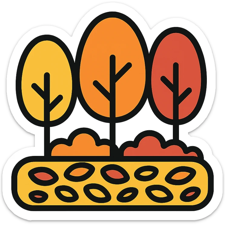 autumn forest with trees and a carpet of colorful leaves icon sticker