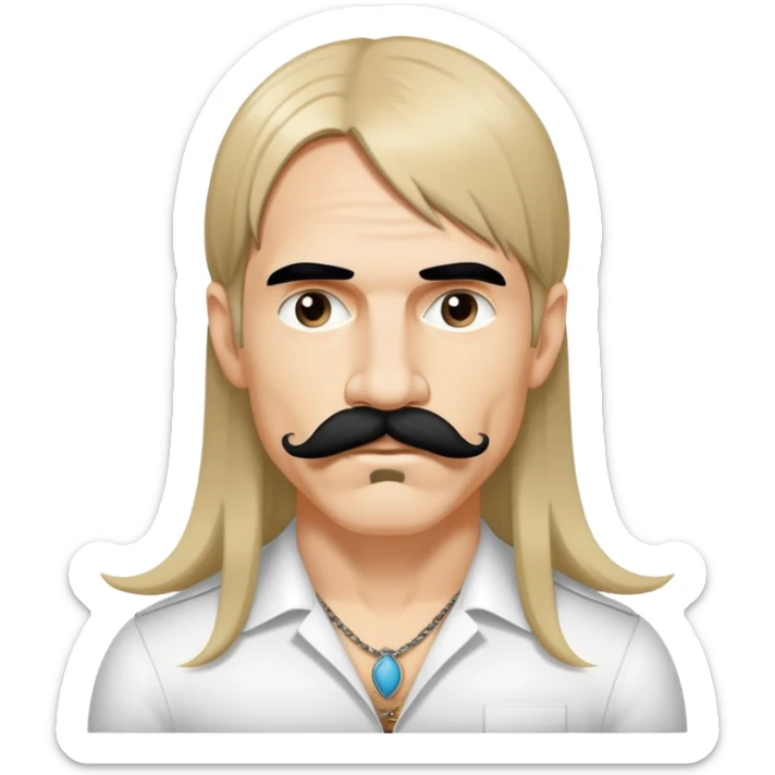face of a rock singer with signature mustache and long hair, inspired by Anthony Kiedis sticker