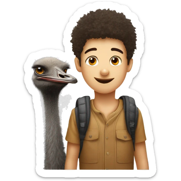 a boy with the head of an ostrich with his friend who has the head of a wild boar sticker