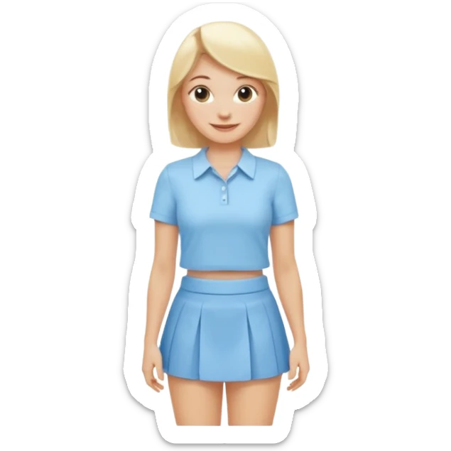 smiling blonde woman dressed in a baby blue mini skirt and shirt sticker