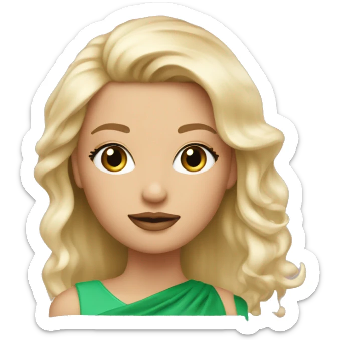 emoji femme blonde cheveux long avec yeux vert, long cils et bouche rosé et bronzer au teint hallé sticker