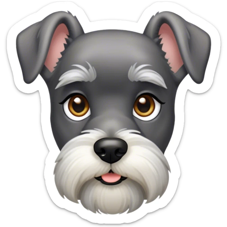 Cinematic Noble Miniature Schnauzer Portrait Emoji, Standing with a proud and stately demeanor, showcasing a sharply defined, salt-and-pepper fur with distinguished eyebrows and a confident, alert expression, simplified yet exquisitely detailed, glowing with a refined, dignified radiance, high shine, exuding intelligence and classic noble charm, soft glowing outline, capturing the essence of a noble Miniature Schnauzer that commands attention with effortless style! sticker